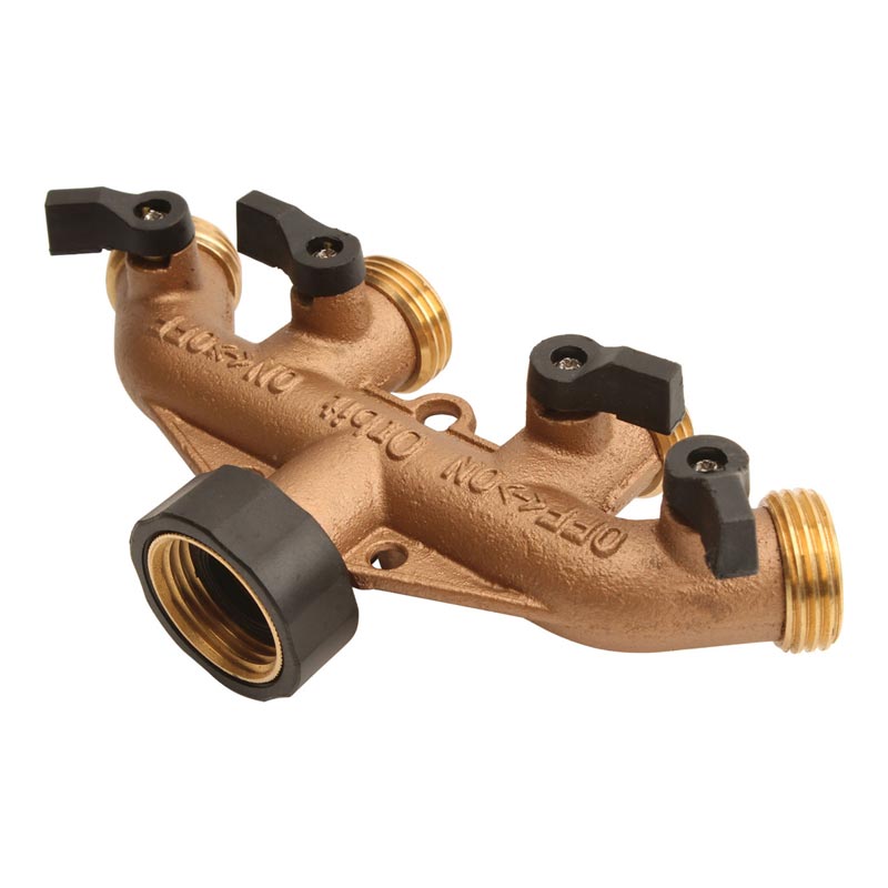 4-Way Brass Manifold w/Shut-offs - Growers Supply