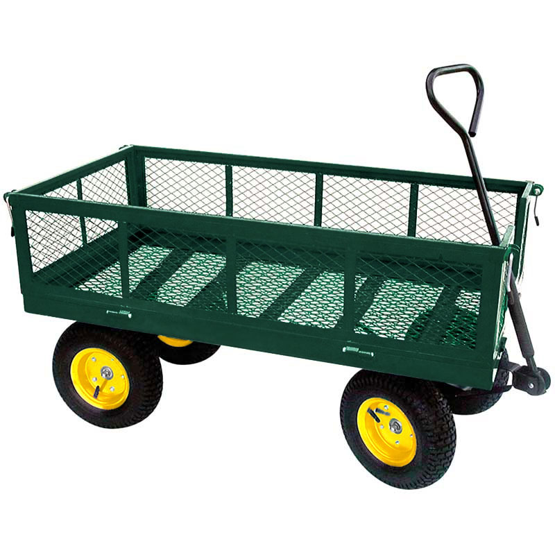 Expanded Metal Deck Wagon W Fold Down, Green Metal Garden Wagon